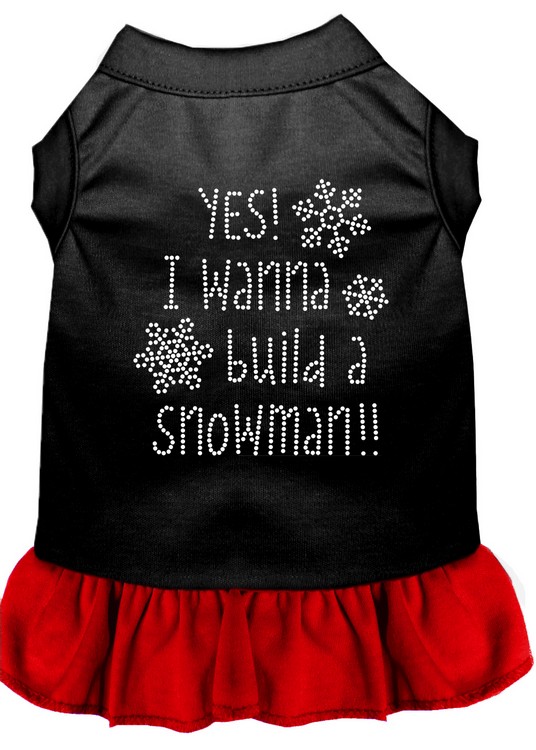 Yes! I want to Build a Snowman Rhinestone Dog Dress Black with Red Med